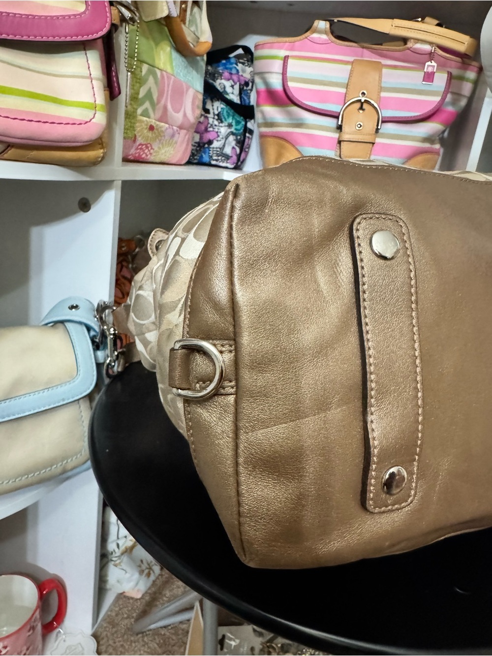 Coach Ashley Bronze & Tan Signature Satchel - Picture 8 of 11